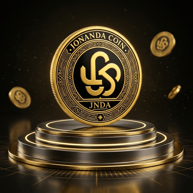 Jonanda Coin (JNDA) Official 3D Coin on Luxury Pedestal Stage